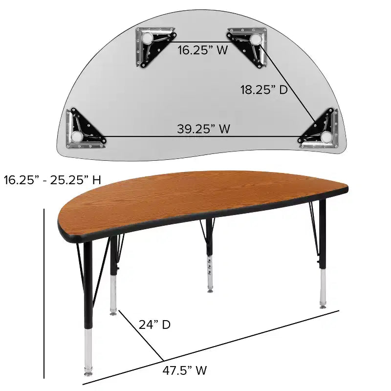Tavolo attività a onda a semicerchio da 47,5", regolabile in altezza, piano in laminato, per bambini 3-9 anni