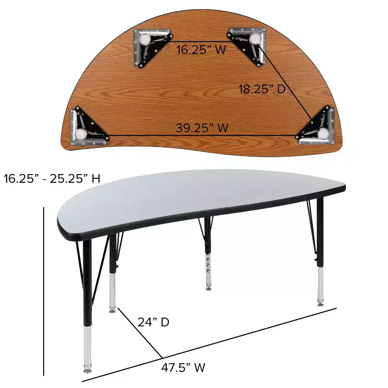 Tavolo attività a onda a semicerchio da 47,5", regolabile in altezza, piano in laminato, per bambini 3-9 anni